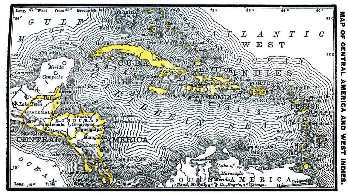 Map of Central America and West Indies