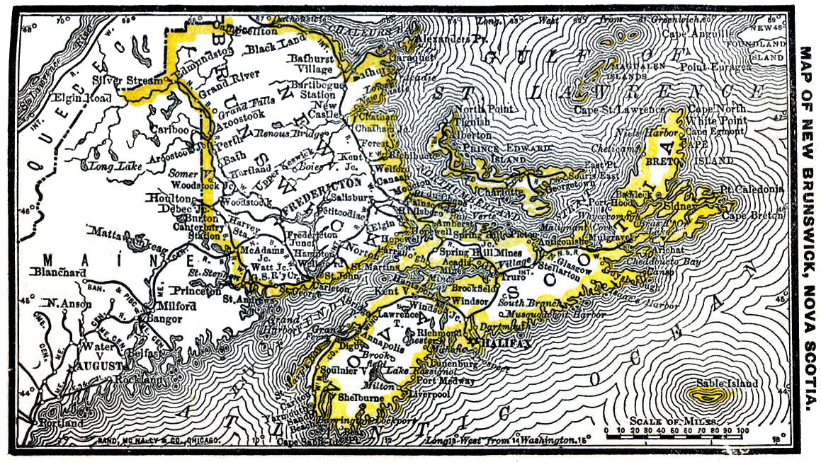 Map of New Brunswick and Nova Scotia